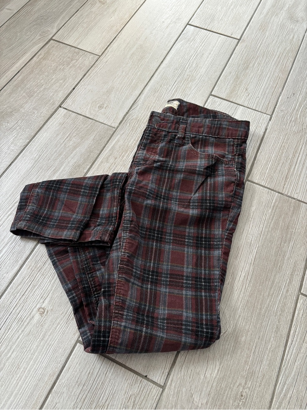 Free People Burgundy Plaid Corduroy Pants